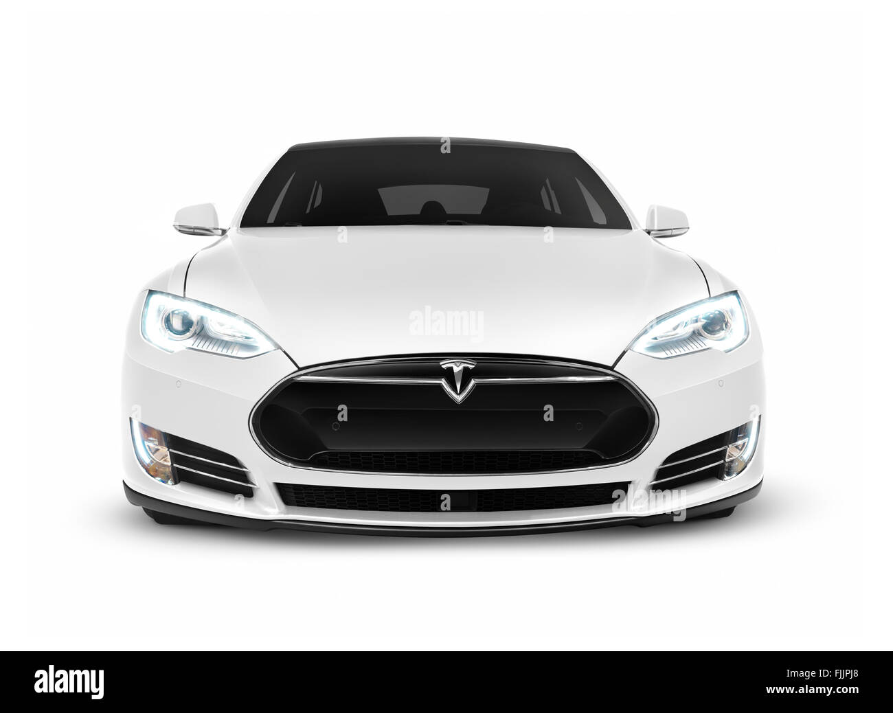 License and prints at MaximImages.com - 2017 Tesla Model S luxury electric car front view isolated on white background with clipping path Stock Photo