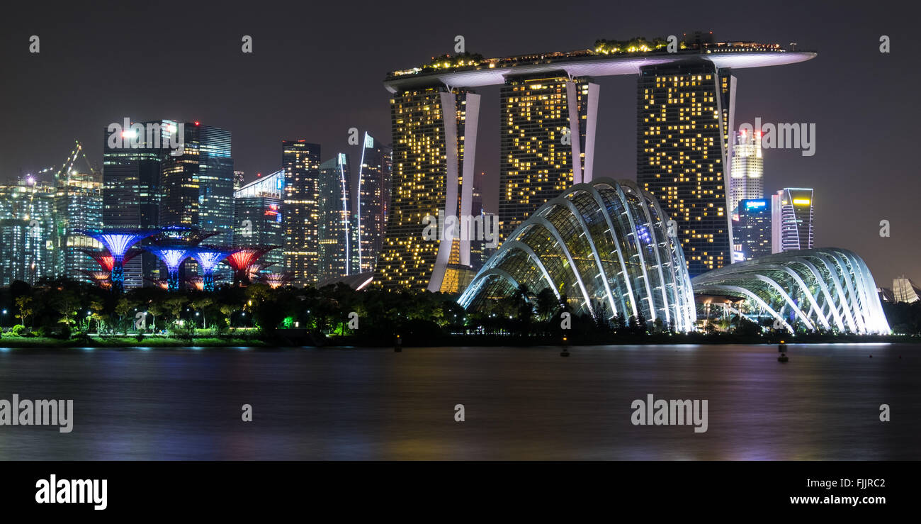 The skyline in Singapore by night Stock Photo
