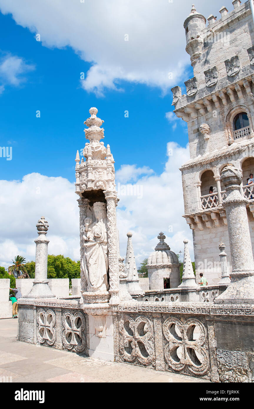 The Belém Tower on the Banks of the River Tagus is one of the most famous and visited landmarks in Portugal. Stock Photo
