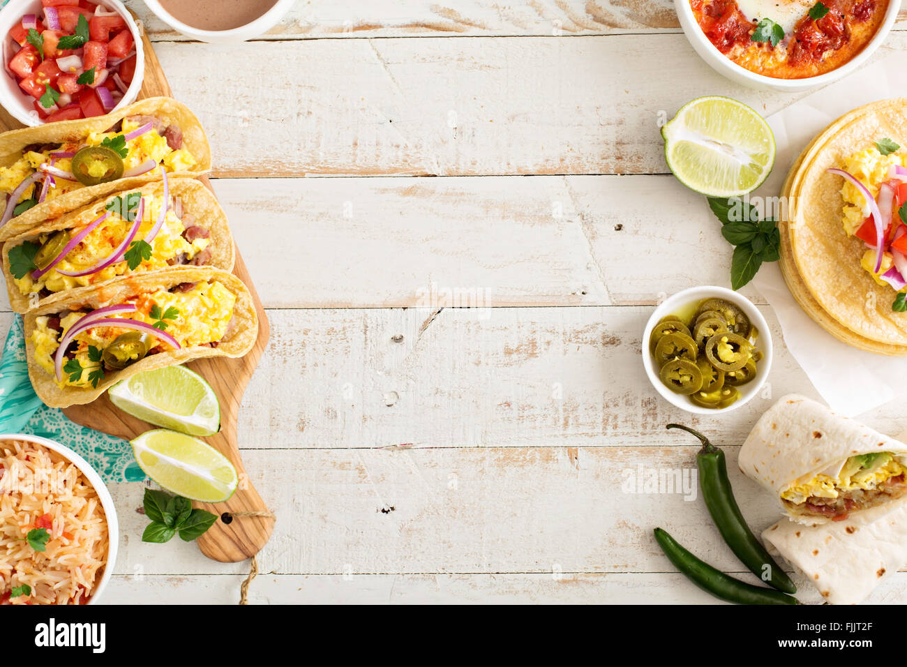 Variety of mexican cuisine dishes on a table Stock Photo
