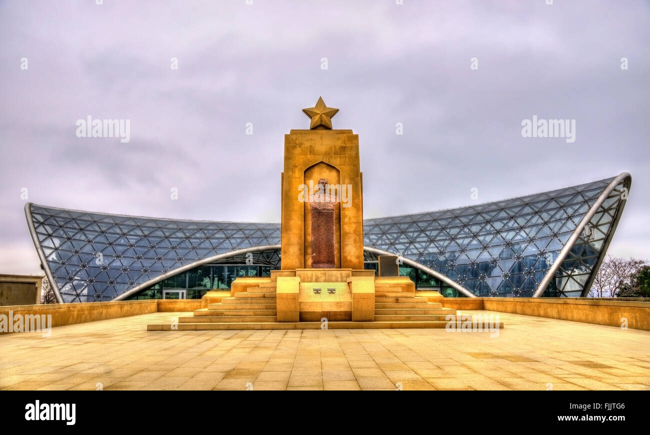 Memorial to Hazi Aslanov and station of funicular in Baku Stock Photo