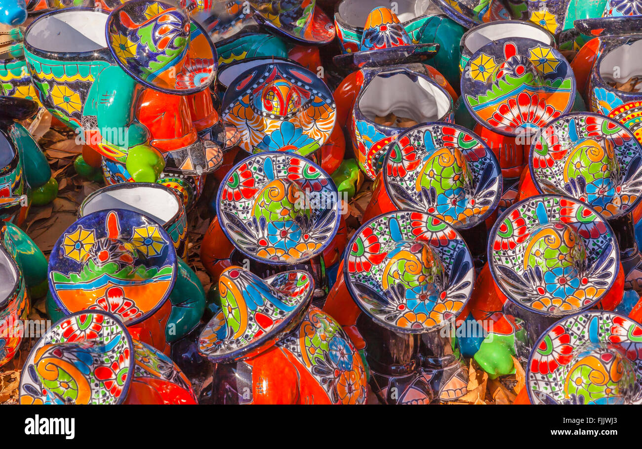 Colorful Souvenir Ceramic Mexican Peasants Hats Sombreros San Miguel de