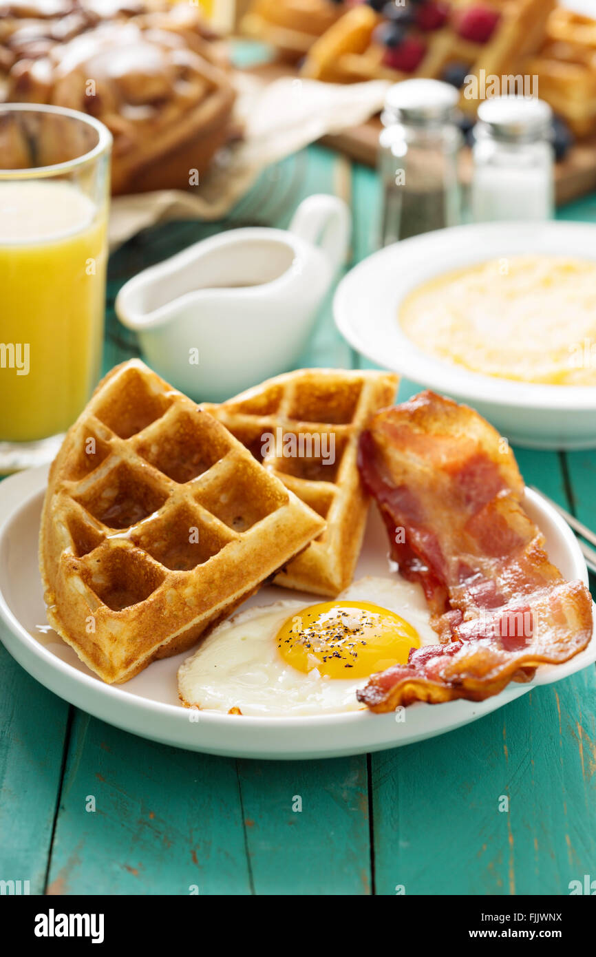 Southern cuisine breakfast with waffles Stock Photo Alamy