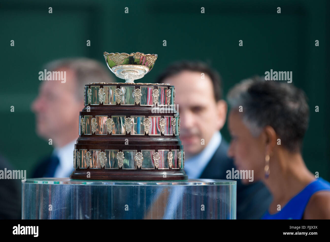 Melbourne, Australia. 3rd Mar, 2016. The replica Davis Cup trophy at the  official draw of the BNP Paribas Davis Cup World Group first round tie  between Australia and USA at Kooyong tennis
