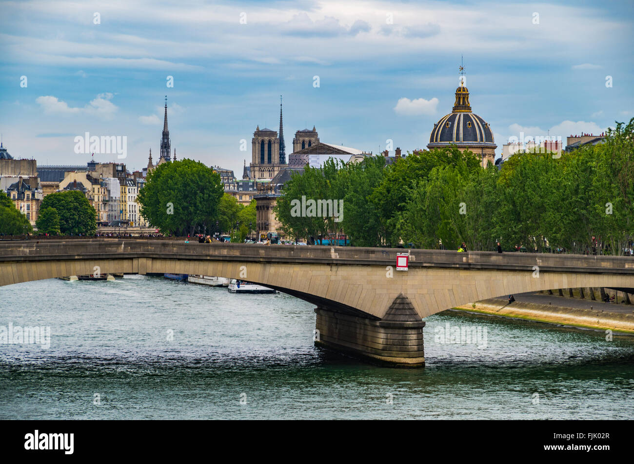 Paris France 2014 April 22,  Historic building architecture along the banks of the Seine River Stock Photo
