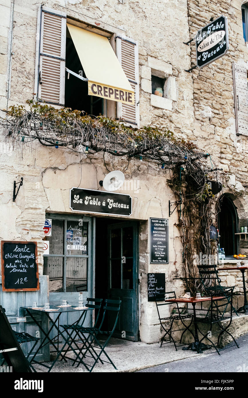 Cafe, Gordes, Provence, France Stock Photo