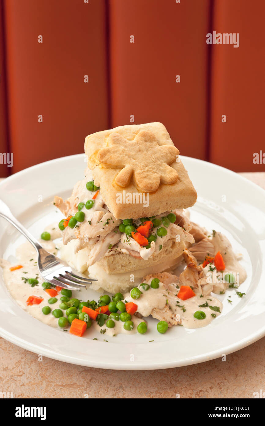 Traditional Irish Comfort Food Chicken And Biscuits With Peas