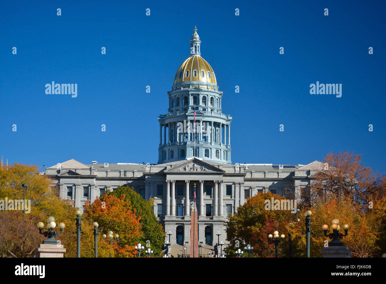 Colorado State Capitol Building with Colorful Fall Leaves Stock Photo