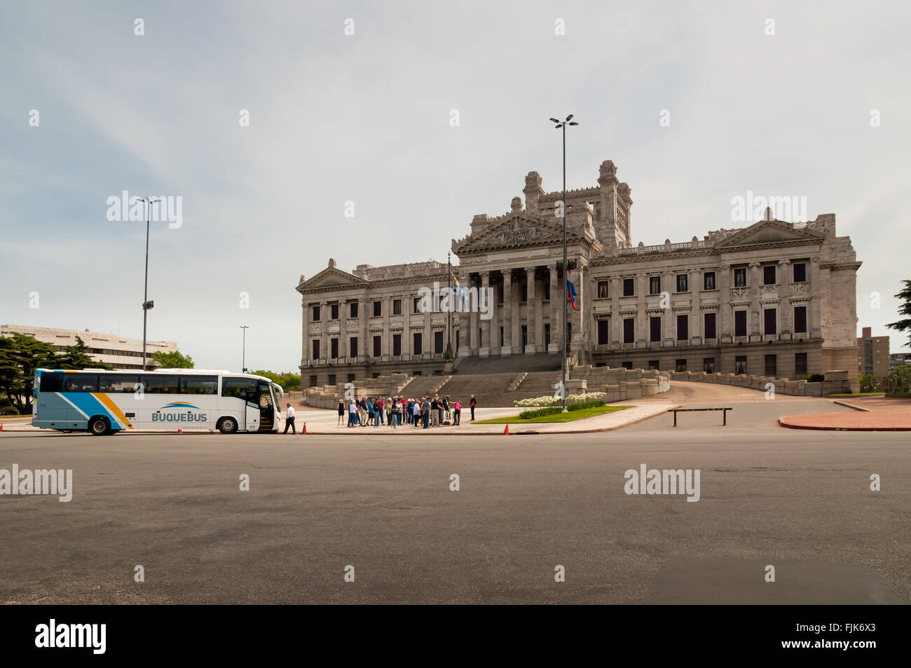 Tourists in front of the facade of the Parliament of Uruguay, Montevideo, Uruguay. Stock Photo