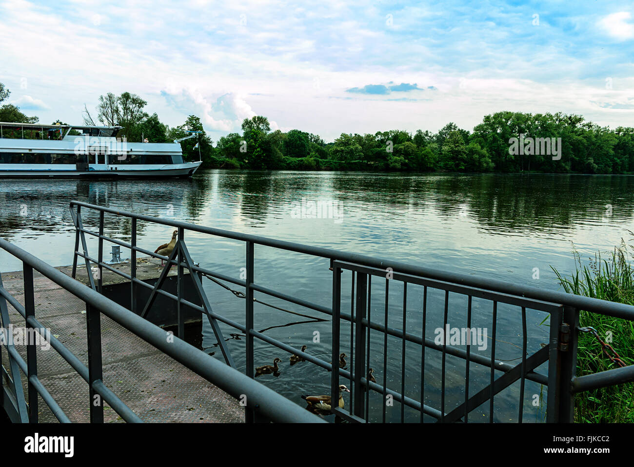 Landing stage on the river Main at Phillipsruhe Palace in Hanau, Germany Stock Photo