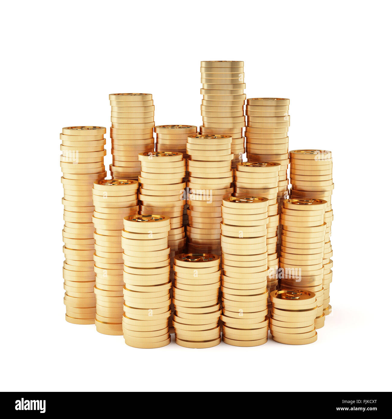 3d rendering stacks of golden coins isolated on a white background ...