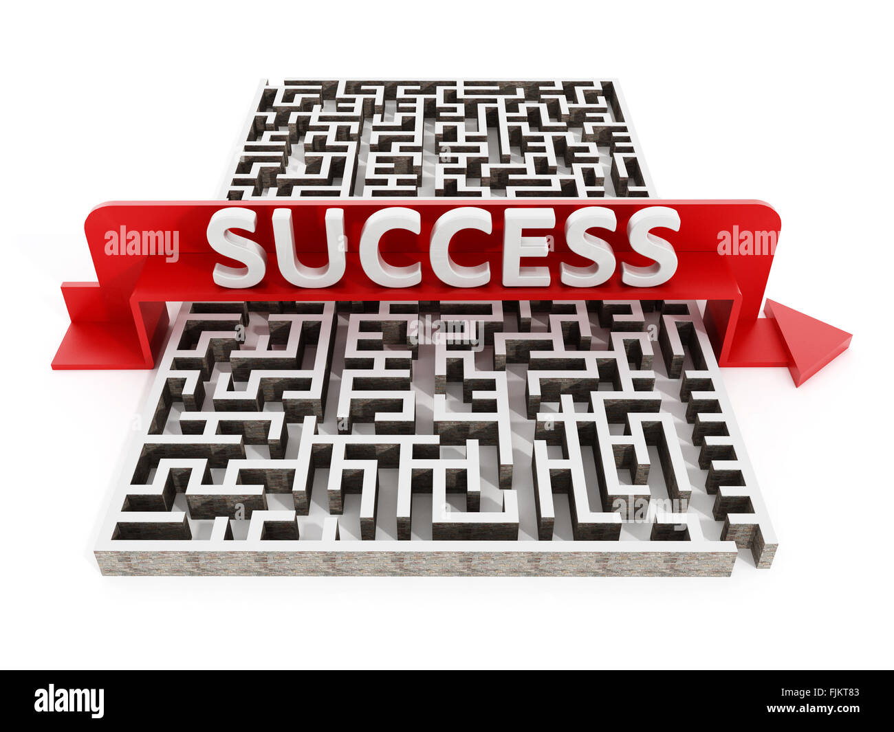 Red arrow with success text crossing over the labyrinth isolated on ...