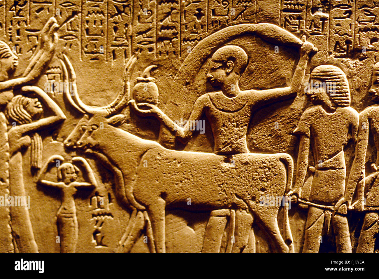 Egyptian hieroglyphs on the wall of Luxor temple Stock Photo