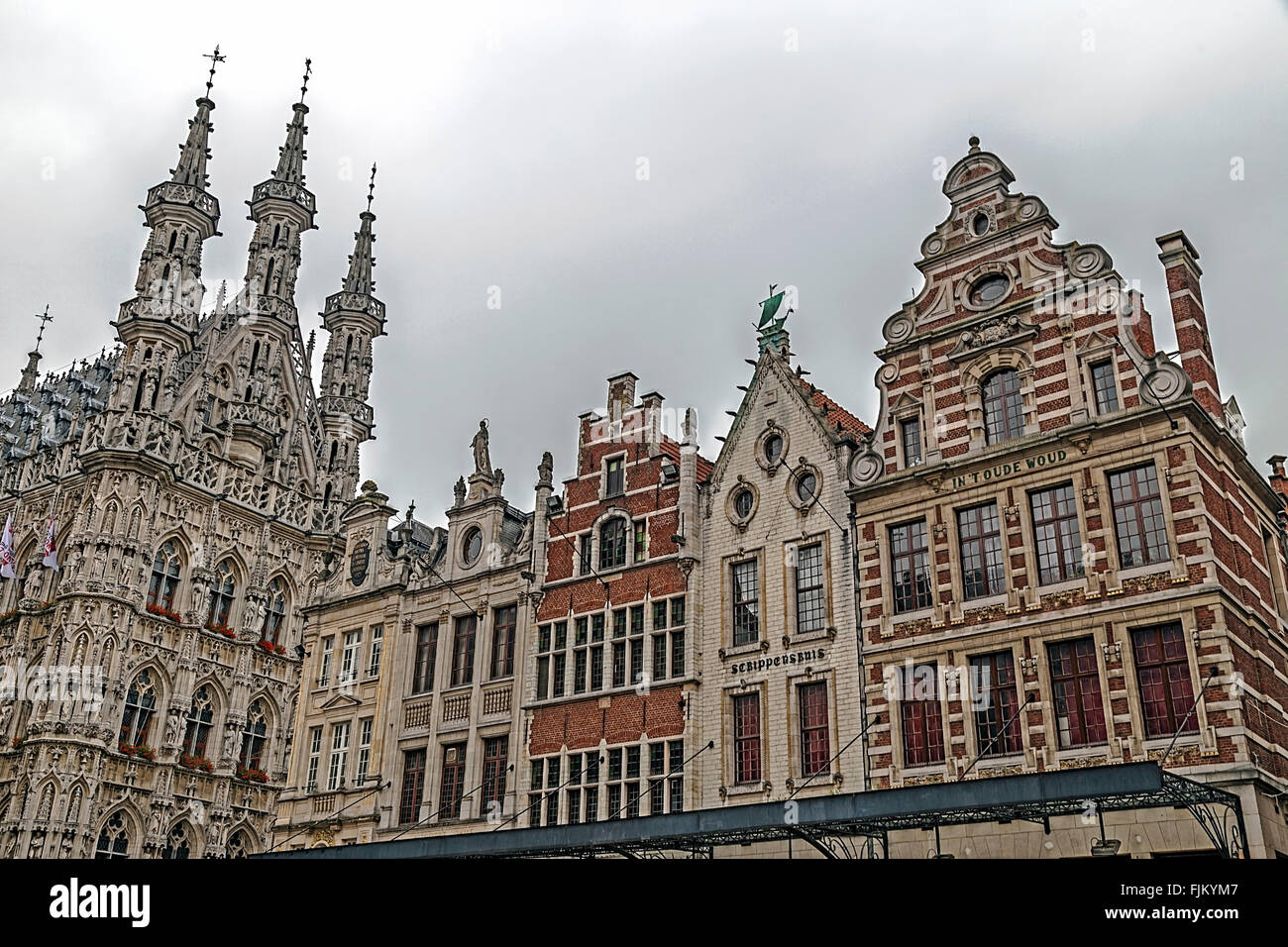 Gothic Town Hall and historic building on the Grote Markt in Leuven, Flemish Brabant, Belgium. Stock Photo