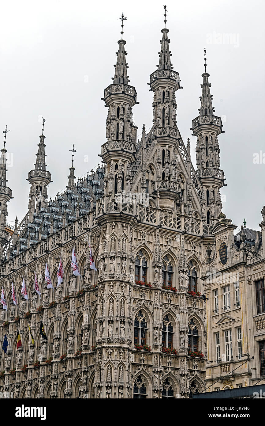 Gothic Town Hall on the Grote Markt in Leuven, Flemish Brabant, Belgium. Stock Photo
