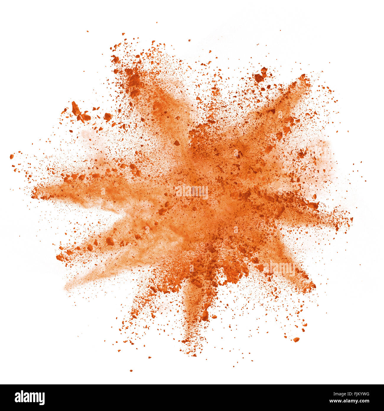 Explosion of orange powder on white background Stock Photo