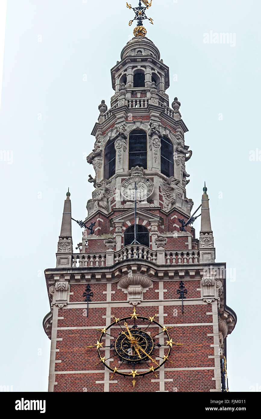 Details of the tower of the University of Leuven, Belgium. Stock Photo