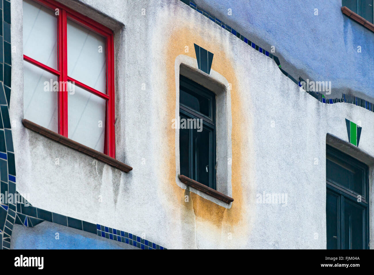 Details of Hundertwasser house in Vienna, Austria. Tourist attraction, unusual building. Europe travel. Stock Photo
