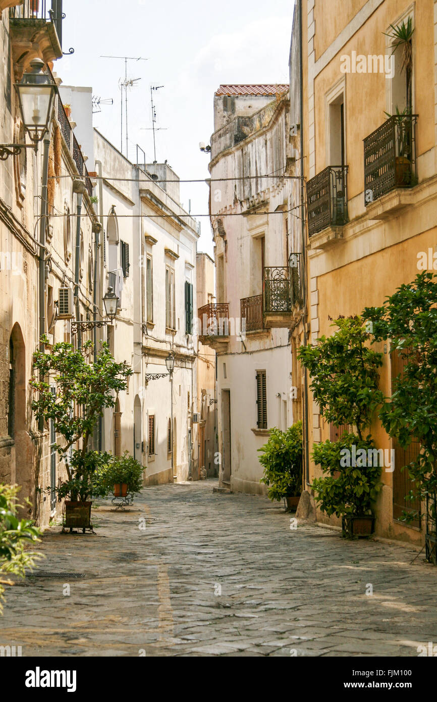 Cobbled street in Galatina, Puglia, Italy Stock Photo