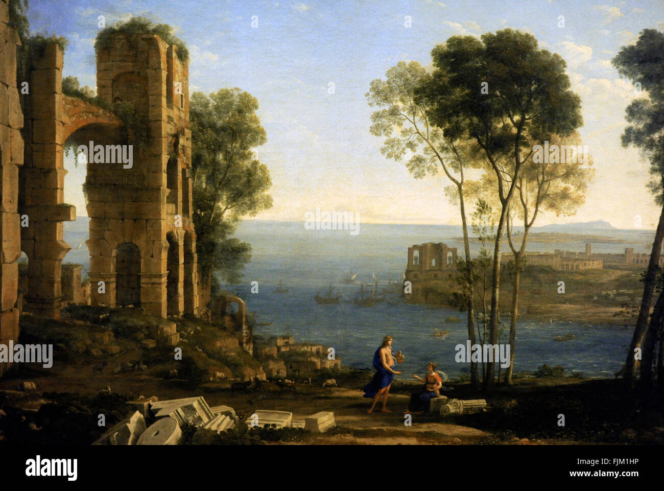 Claude Gellee called Le Lorrain (1600-1682). French painter. Coast view with Apollo and the Cumaean Sibyl, 1645-1649. The State Hermitage Museum. Saint Petersburg. Russia. Stock Photo