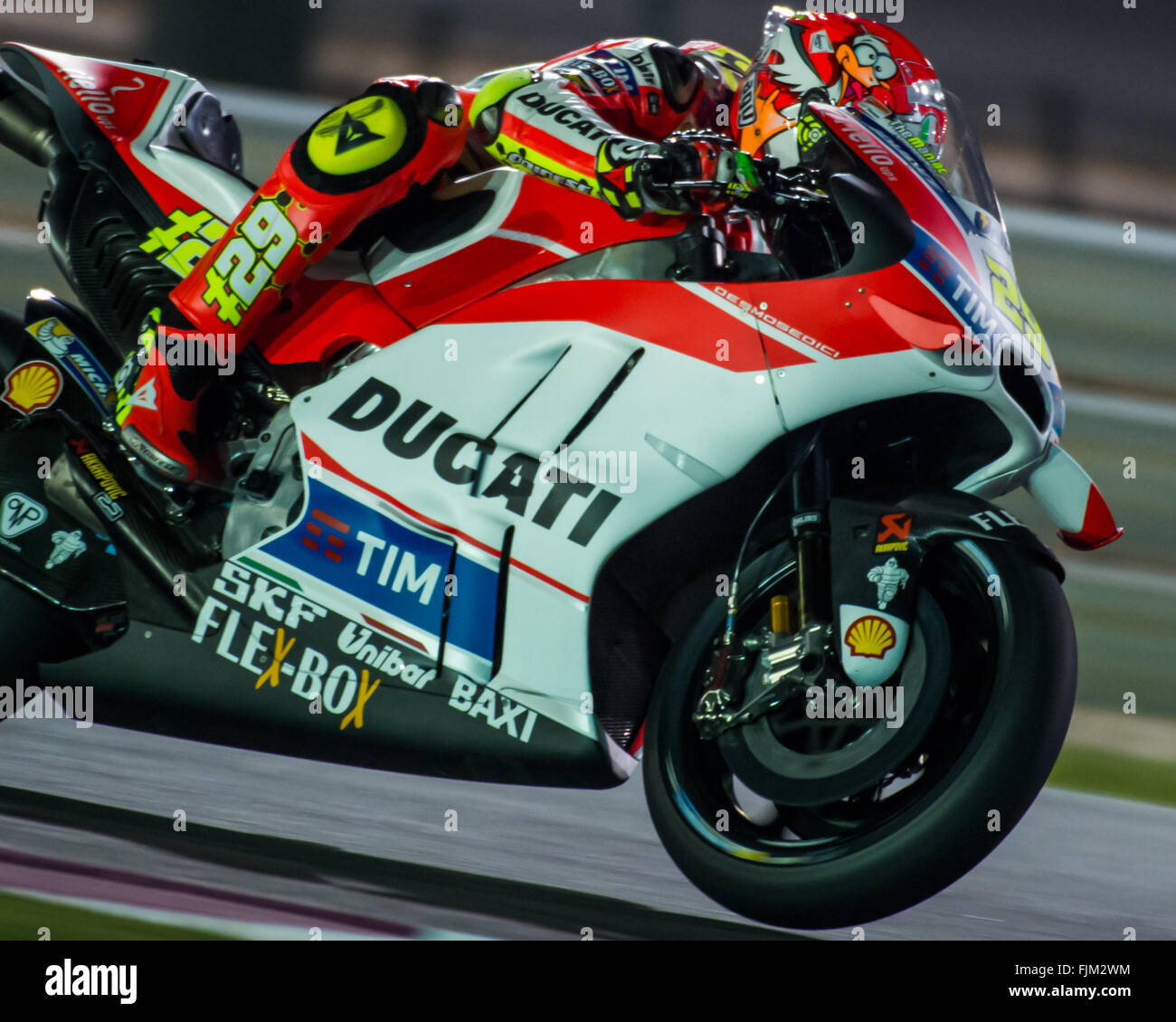 Doha, Qatar. 2nd March 2016. Andrea Iannone and his Ducati GP16 bike ...
