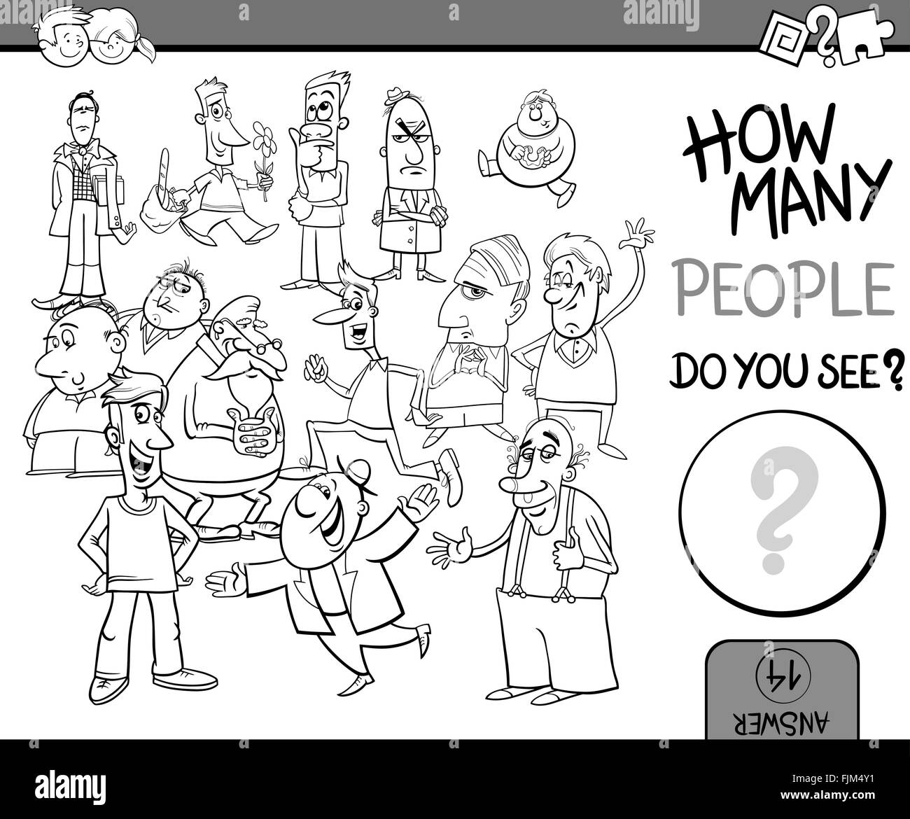 Black and White Cartoon Illustration of Educational Counting Task for ...