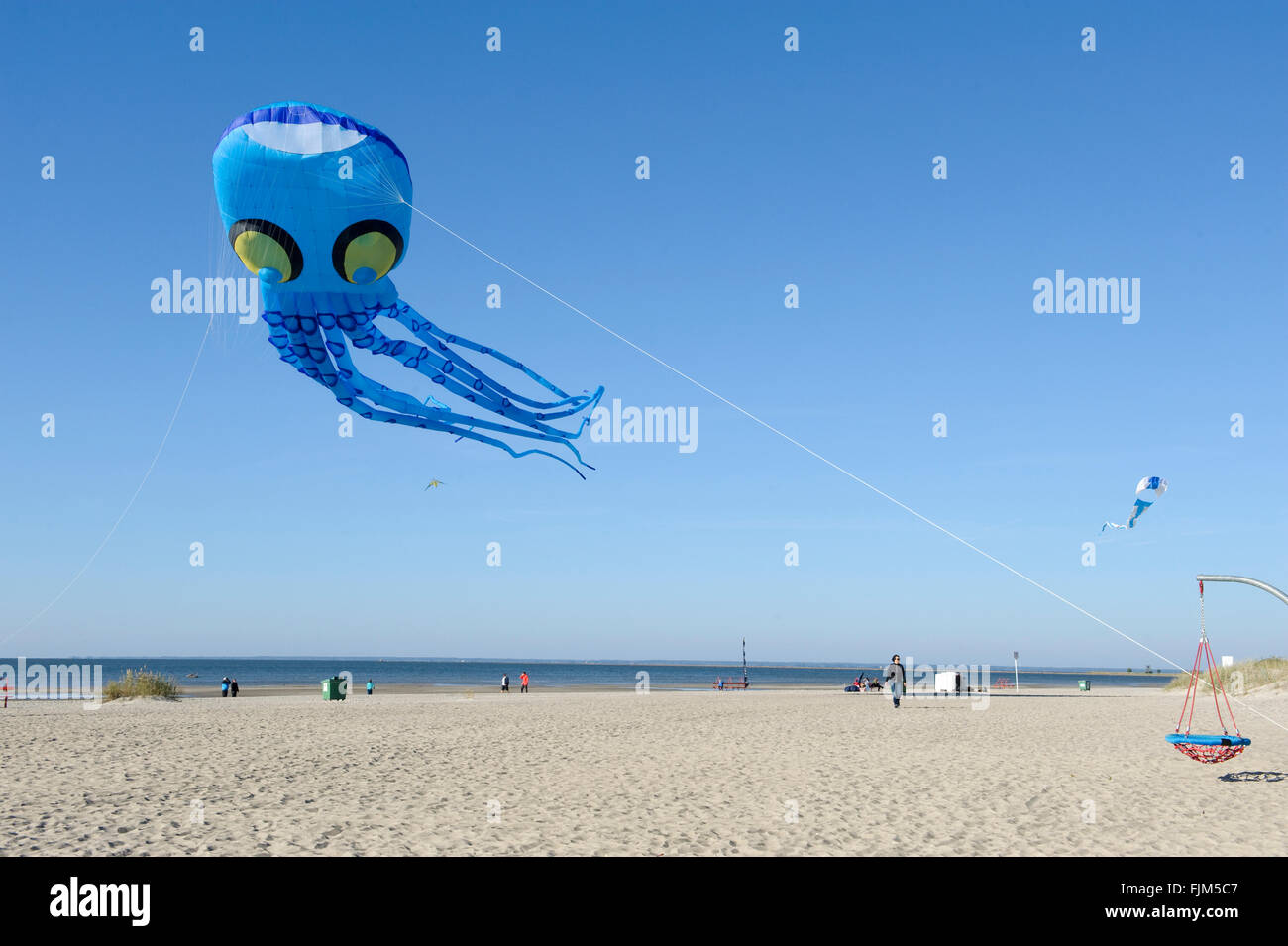 geography / travel, Estonia, Pärnu, beaches, kite in shape of an octopus, Additional-Rights-Clearance-Info-Not-Available Stock Photo