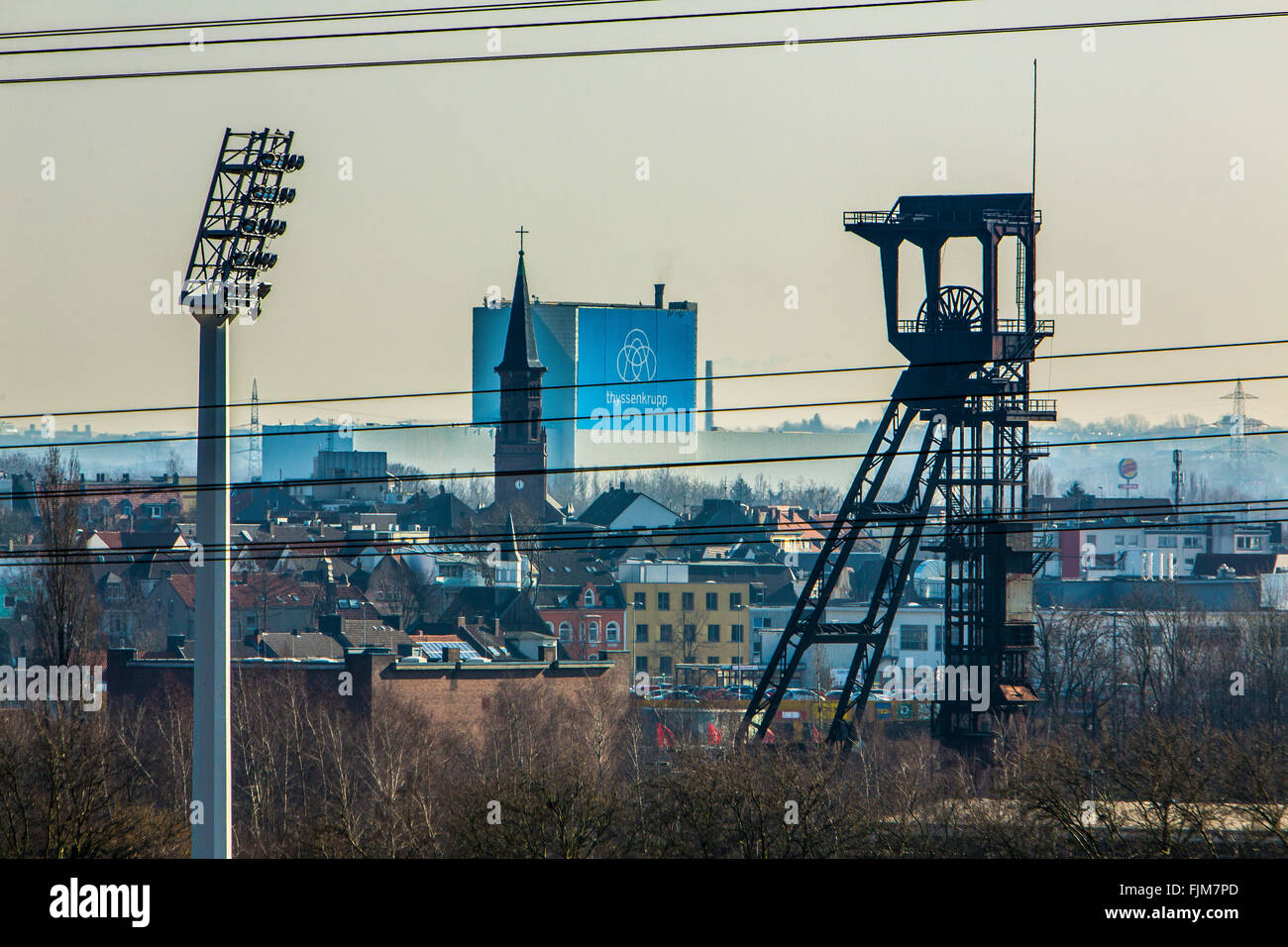 View over Bochum, Germany, former colliery Holland, ThyssenKrupp steelworks, Stock Photo