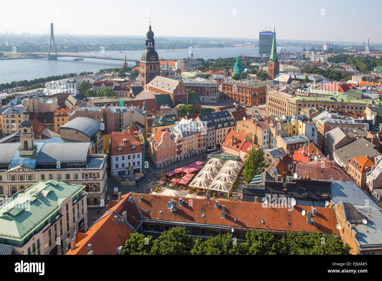geography / travel, Latvia, Riga, view from the St. Peter's Church (Petrikirche) towards Daugava and old town, Additional-Rights-Clearance-Info-Not-Available Stock Photo