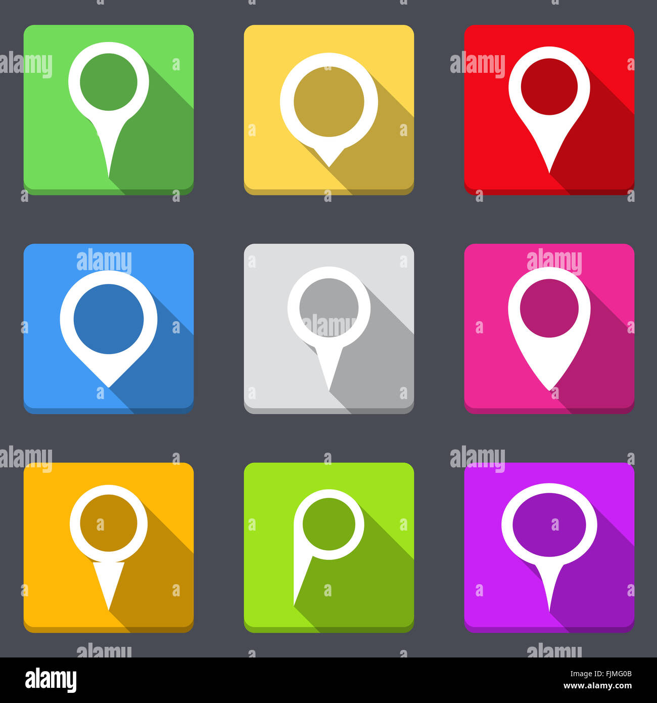 Flat bright map pins icons Stock Photo - Alamy