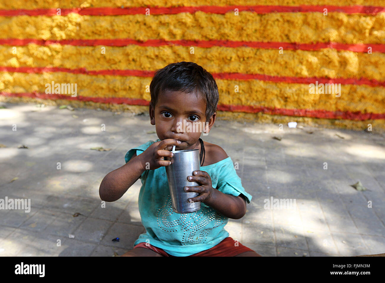 India, 19 February 2016. Street Children in Kolkata. Photo by Palash Khan Stock Photo
