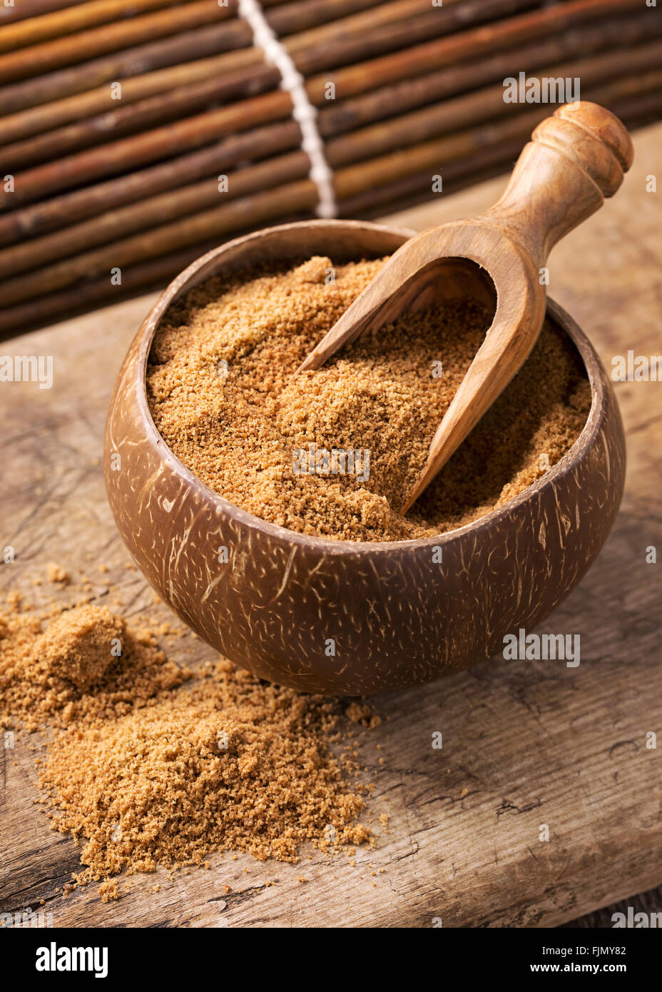 Coconut palm sugar in a bowl Stock Photo
