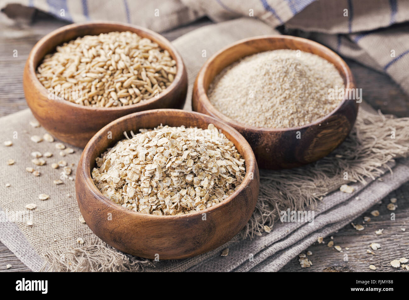 Oat Flakes Seeds And Bran In Bowls Stock Photo - Alamy