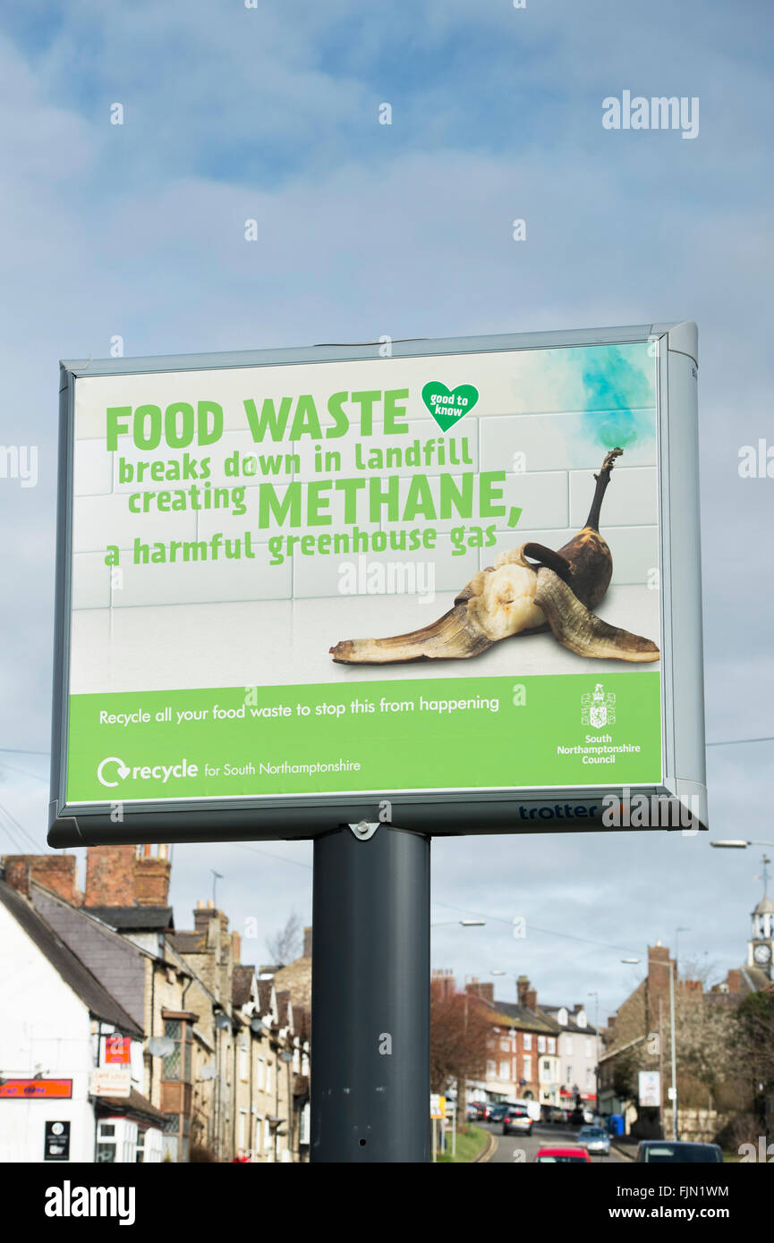 Council Food Waste sign in Brackley, Northamptonshire, England Stock Photo