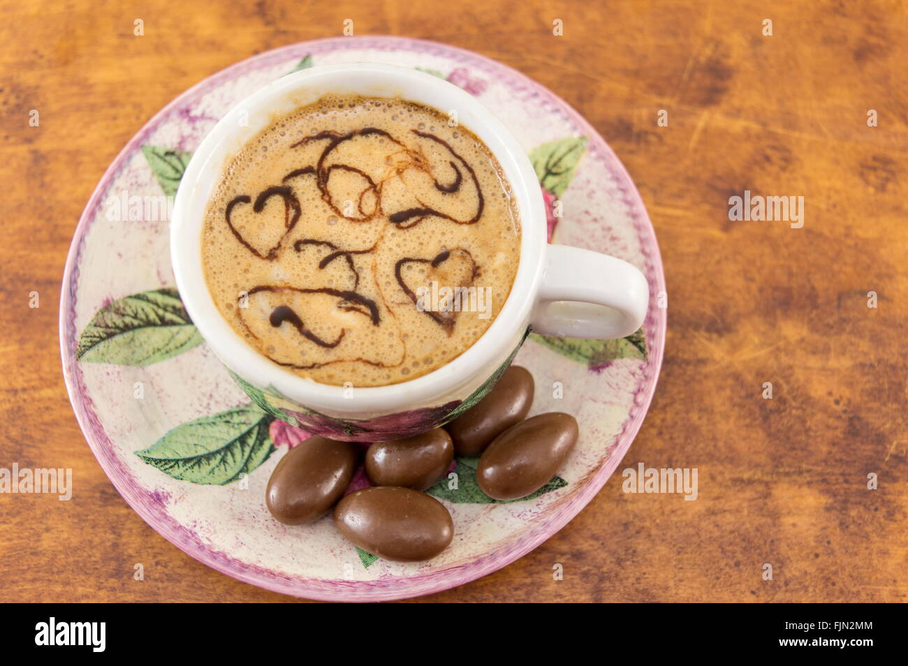 Artisan coffee on a brown wooden table Stock Photo