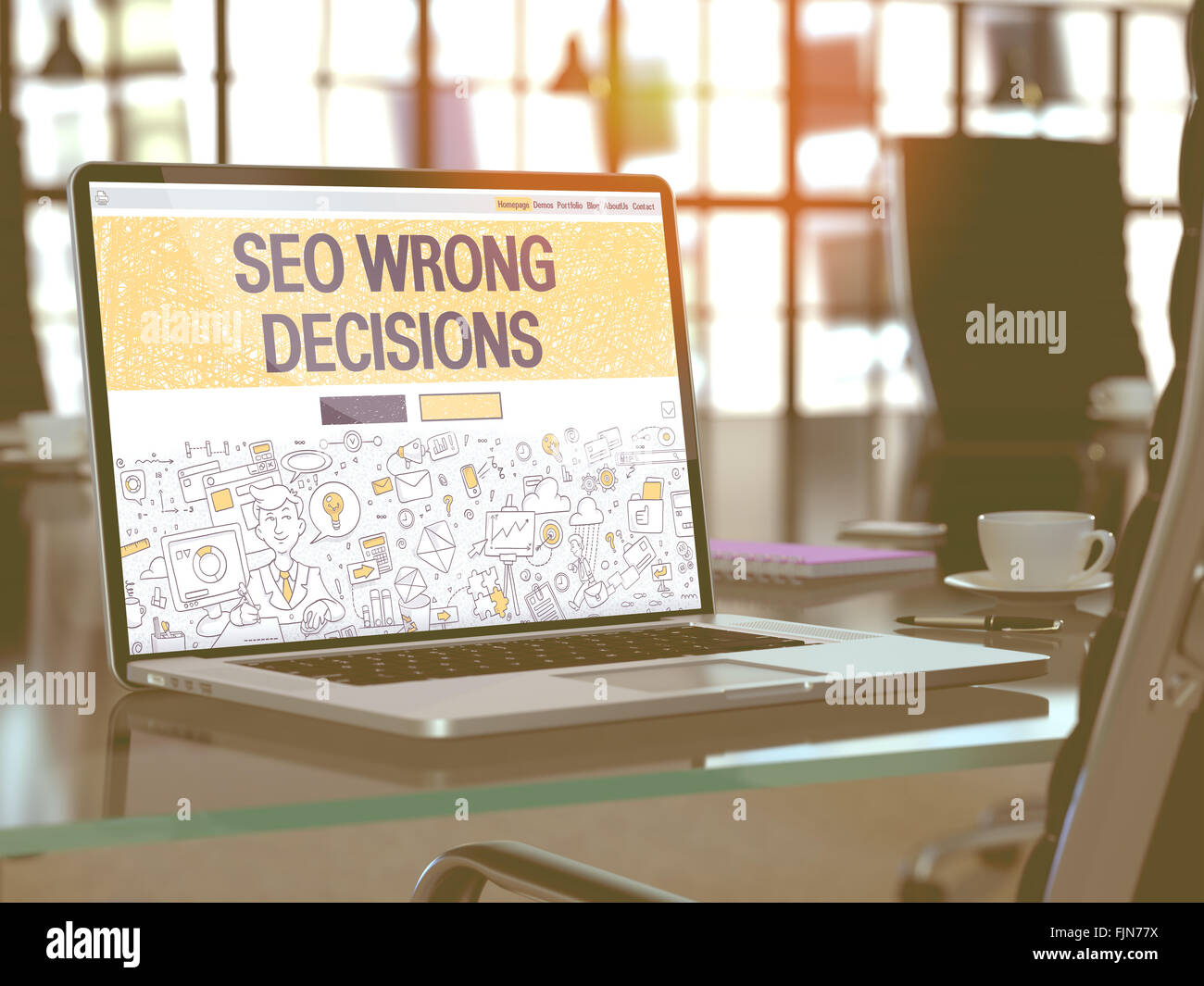SEO Wrong Decisions Concept on Laptop Screen. Stock Photo