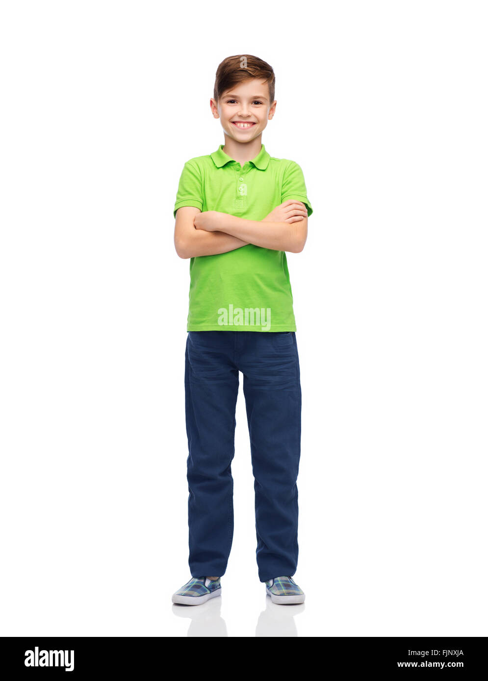 happy boy in green polo t-shirt Stock Photo - Alamy