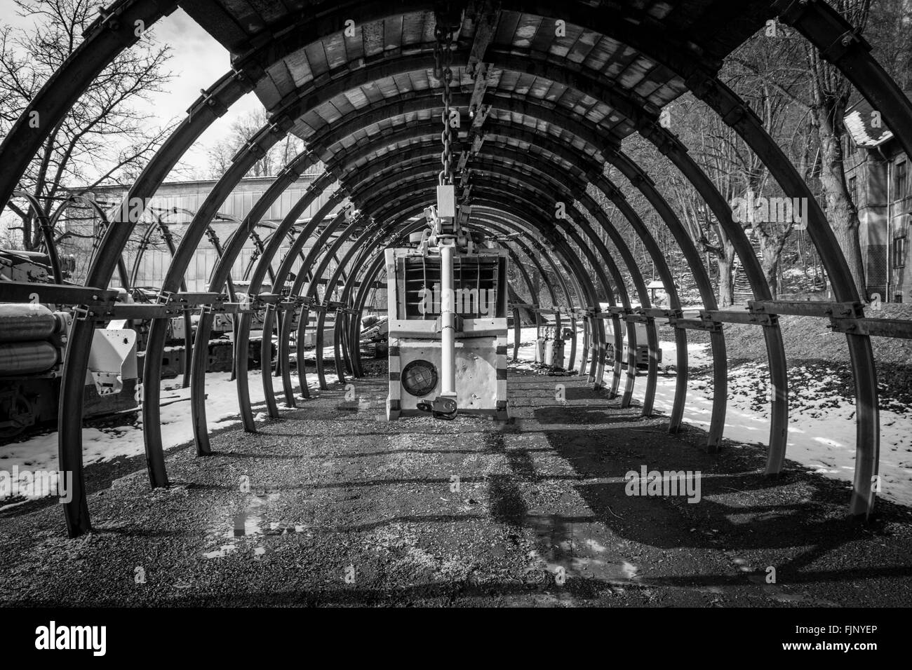 Old mine Landek in czech city Ostrava black and white photography Stock Photo