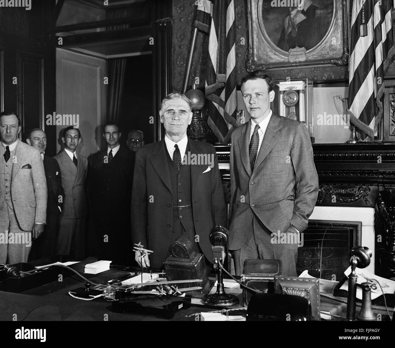 Secretary of War George H. Dern and Charles Lindbergh, Portrait, Washington DC, USA, 1934 Stock Photo