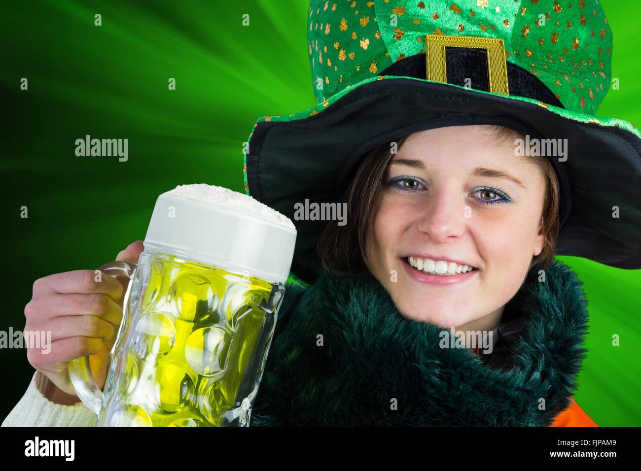 Irish girl holding beer Stock Photo