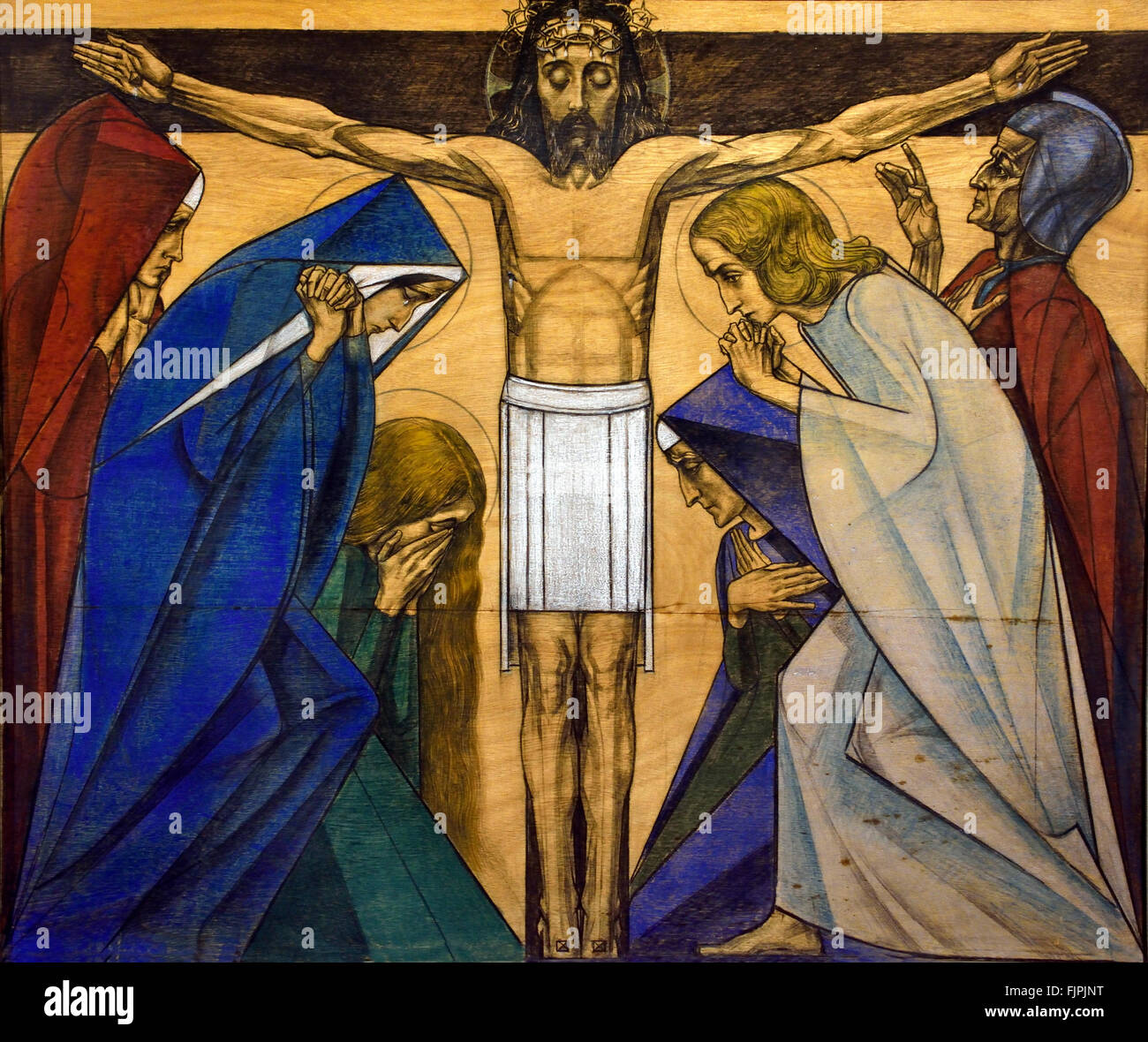 12th STATION Jesus dies on the cross. 'This man really was righteous.' Luk.23.47.  - Stations of the Cross ( St. Bernulphuskerk te Oosterbeek ) Jan Toorop ( Johannes Theodorus Toorop ) 1858 – 1928 Symbolism - Art Nouveau - Pointillism painter  Dutch Netherlands Stock Photo