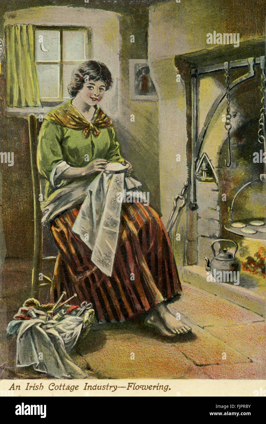 Embroidery Flowering Irish Cottage Industry Postcard Stock