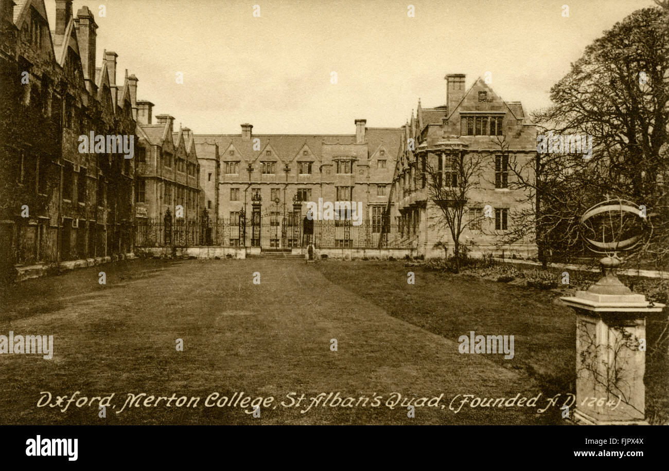 Merton College, Oxford University. St Alban's Quad. Postcard 1900s Stock Photo