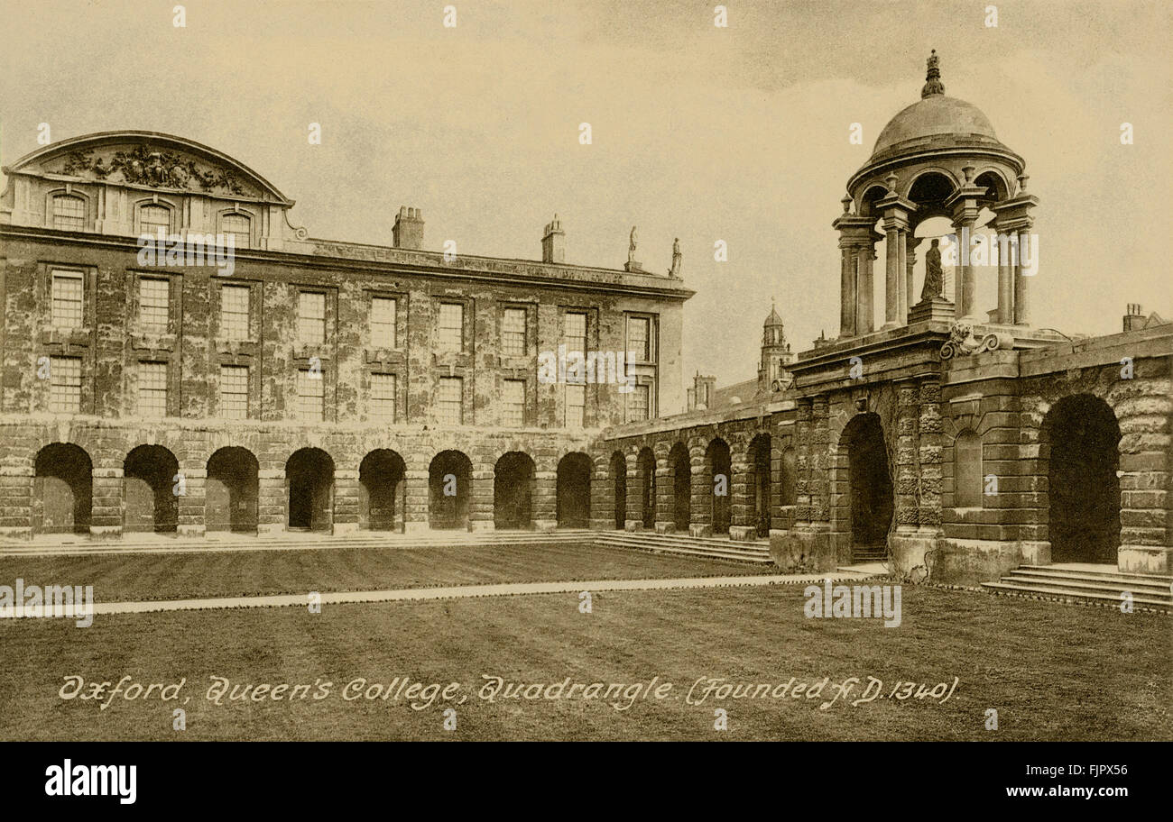 Queen's College, Oxford University. Postcard 1900s Stock Photo