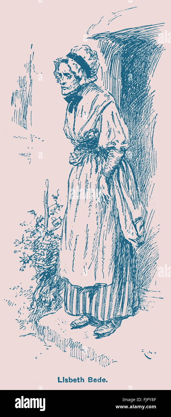 Adam Bede by George Eliot. Lisbeth Bede.  Illustrations by Gordon Browne.  GE - was a pen name for Mary Ann Evans 22 November 1819 – 22 December 1880.  GB: English artist 15 April 1858 – 27 May 1932 (plot: heroine Hetty Sorrel is tried for child murder, based on true story) Stock Photo