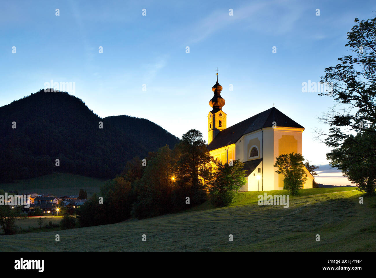 Catholic parish church of St. Georg of 1758, Ruhpolding, Upper Bavaria, Bavaria, Germany Stock Photo