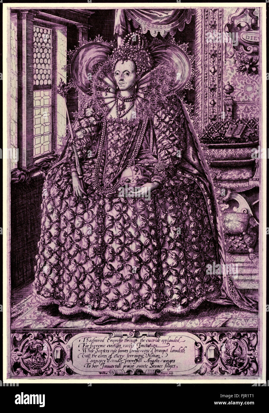 Queen Elizabeth I (1533-1603), after a 1588 engraving by William Rogers (1545-1604). Elizabeth is depicted in full regalia following her recent victory over the Spanish Armada. Herbert Norris artist  died 1950 - may require copyright clearance Stock Photo