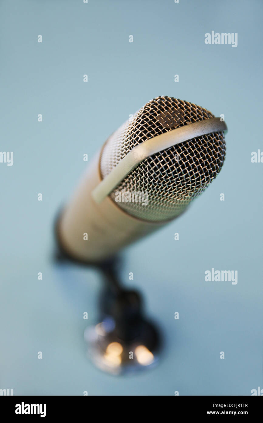 close up of microphone at recording studio Stock Photo