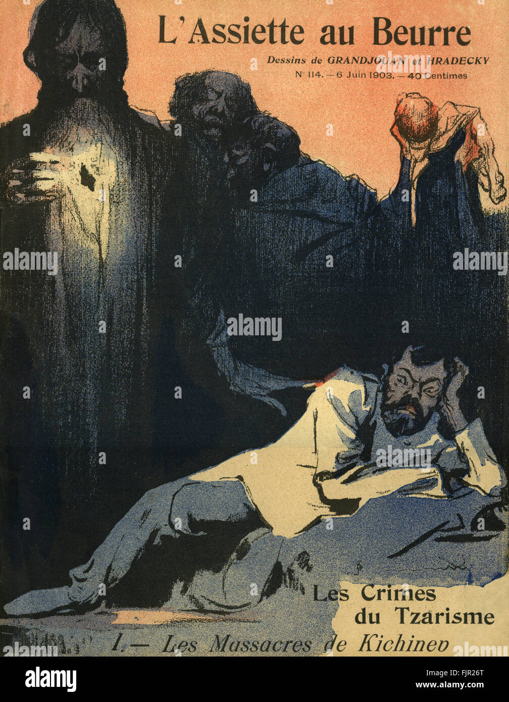 L'Assiette au Beurre cover - The Crimes of Tsarism and the massacres of Kishinev / Chisinau (April 1903).  Illustration by V Hradecky. Stock Photo