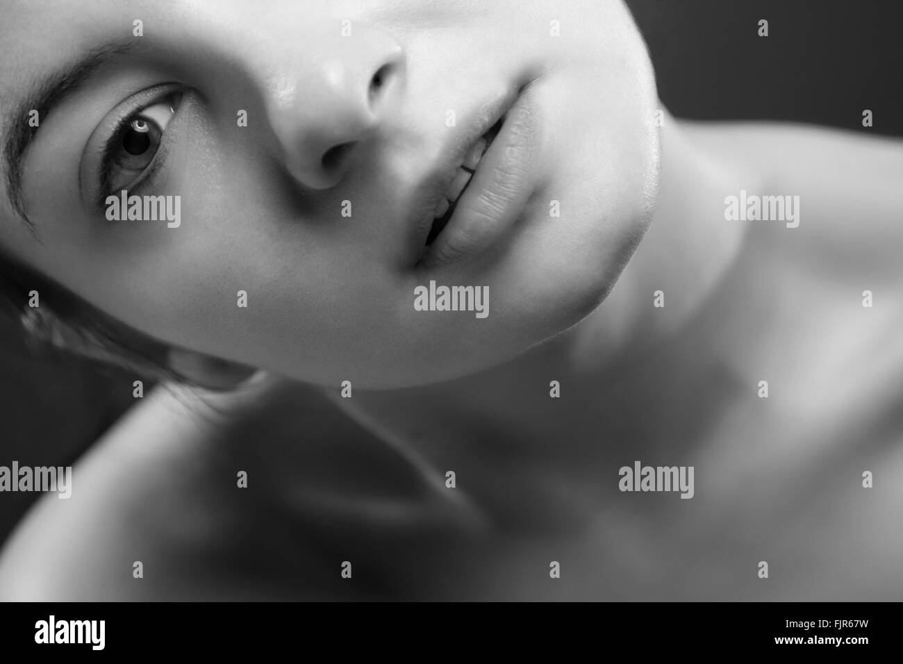 Woman neck shoulder and lips closeup Stock Photo Alamy